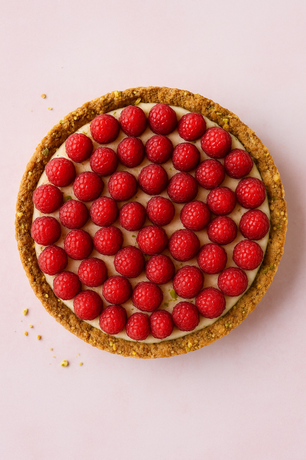 Raspberry tart with pistachio crust