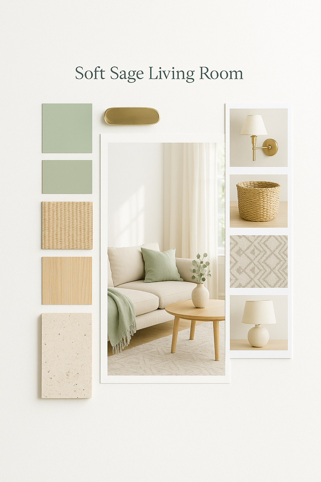 Soft sage living room moodboard