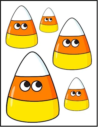 Candy corn printable craft for children to make and use for Halloween decorations. Lots of fun and little expense,