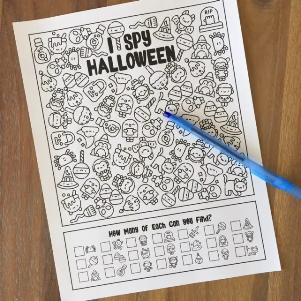 Kids will love searching for matches on this Halloween I Spy Activity Worksheet. Searching for their Halloween favorites will keep them concentrated on